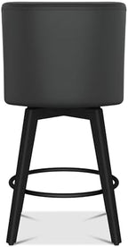 26" Counter Height Swivel Bar Stools, Set of 4, Black Grey | Faux Leather Upholstered Counter Barstools with Backs, Solid Wood Legs for Kitchen Island, Home Bar Chairs