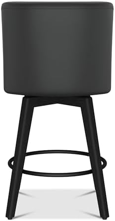 26" Counter Height Swivel Bar Stools, Set of 4, Black Grey | Faux Leather Upholstered Counter Barstools with Backs, Solid Wood Legs for Kitchen Island, Home Bar Chairs