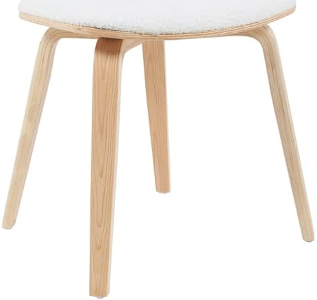 Armen Living Jaguar Mid-Century Upholstered Dining Chair in White Boucle and Patterned Oak Finish