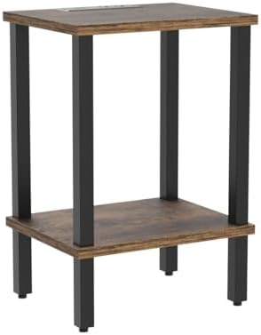TUTOTAK End Table with Charging Station, Side Table with USB Ports and Outlets, Nightstand, 2-Tier Storage Shelf, Sofa Table for Small Space TB01BB040