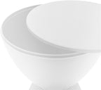 Pemberly Row Contemporary Round Plastic End Table, White Finish, 11.75 in x 16.75 in, Hourglass Shape with Ribbed Bottom Design, Hidden Storage, Lightweight Compact Indoor Outdoor Side Table
