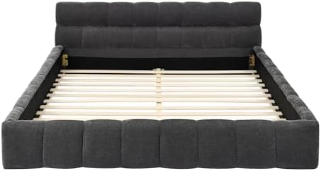 Upholstered Platform Bed Frame, Low Profile Chenille Bed with Headboard, Modern Solid Frame, No Box Spring Needed, Easy Assembly (Dark Grey, Queen (U.S. Standard))