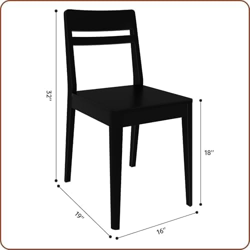 Grain & Grove Crew Dining Chair, Set of 2, Solid Rubberwood Frame, Engineered Wood Seat, Comfortable Backrest, Easy Assembly, Durable Wooden Kitchen & Dining Room Chair, Black