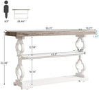 Tribesigns Farmhouse Console Table, 55 inch Long Sofa Table with Storage Shelves, 3 Tier Wood Accent Entry Table for Hallway, Entrance, Living Room, Foyer, Grey and White