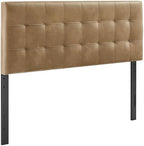 Modway Lily Faux Leather Queen Size Headboard with Biscuit Tufting in Toast - Vegan Leather Upholstery with Padded Design and 5 Height-Adjustable Mounts