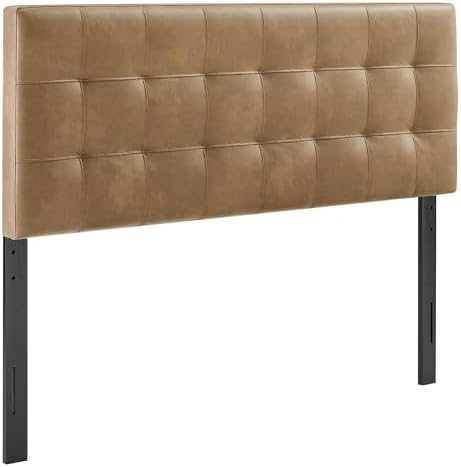 Modway Lily Faux Leather Queen Size Headboard with Biscuit Tufting in Toast - Vegan Leather Upholstery with Padded Design and 5 Height-Adjustable Mounts