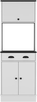 Pantry Cabinet Microwave Stand Warden Kitchen White Black | Combines white and black color scheme with engineered wood construction