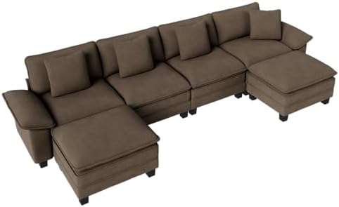 PHI VILLA Oversized 6-Seat U Shaped Modular Cloud Couch Sectional Sofa | Grayish Brown Chenille Fabric 157.5", Modern Couches for Living Room with Chaise, Solid Wood Frame, Wider Armrest, Deep Seat