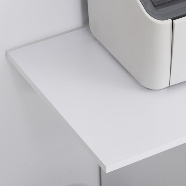 23.5" W x 15.75" D x 27" H White End Table, Side Table, Mobile Printer Table with Storage Shelf, Rolling Printer Cart with Wheels for Home Office, Stand for Heat Press Mini Fridge (White)