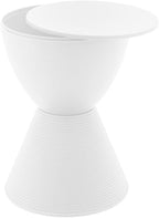 Pemberly Row Contemporary Round Plastic End Table, White Finish, 11.75 in x 16.75 in, Hourglass Shape with Ribbed Bottom Design, Hidden Storage, Lightweight Compact Indoor Outdoor Side Table