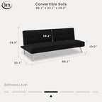 Serta® Rane Futon Sofa Bed 66.1", 3-in-1 Convertible Couch Sleeper for Small Spaces, Tufted Back, Twin Size Guest Bed, Black Woven Fabric
