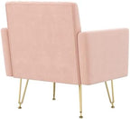 Olela Accent Chair with Arm for Living Room, Velvet Modern Armchair, Pink | Single Sofa Cozy Tufted Upholstered Reading Side Chairs with Gold Metal Leg for Bedroom Decorate