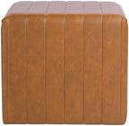 HomePop 19" Modern Channel Tufted Ottoman - Carmel Brown Faux Leather