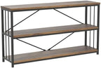 LVB Industrial Console Entryway Table, Metal Wood Rustic Brown, 55 in | Farmhouse 3 Tier Shelf Long Hallway Foyer Entry Tables Behind Couch, Sofa Table for Home Living Room Entryway