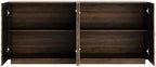 4-Door Sideboard Buffet Cabinet, 59'' Wood Kitchen Storage Cabinet Sideboard with Water Ripple Doors & Suspended Base, 2 Tiers Mid Century Modern TV Stand for Living Dining Room, Walnut