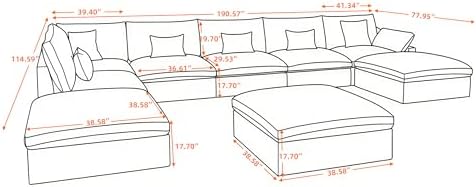 Cloud Couch for LivingRoom,190" U Shaped Modular Sectional Couch with Storage Ottoman,Down Filled 9 Seater Convertible Sleeper Sofa Bed Oversized Furniture,Black