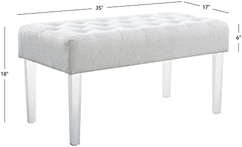 Linon Ella Glitz Acrylic Leg Bench, 35"Wx17"Dx18"H, White