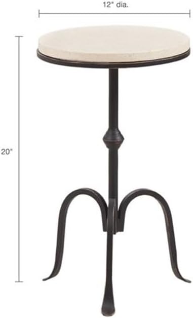Pemberly Row Round Metal and Marble Accent Table, 11.75" Wide, Black Finish with Gold Edge, Genuine Marble Top, Pedestal Base, Industrial Style Living Room or Bedroom Side Table