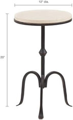 Pemberly Row Round Metal and Marble Accent Table, 11.75" Wide, Black Finish with Gold Edge, Genuine Marble Top, Pedestal Base, Industrial Style Living Room or Bedroom Side Table