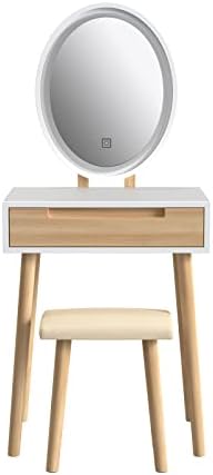 YOURLITE Makeup Vanity Table Set with 3 Modes Adjustable Lighted Mirror Cushioned Stool, Dressing Table for Small Space | 3 Lighting Modes, Adjustable Brightness, Cushioned Stool, Dressing Table, Compact Design, for Small Spaces