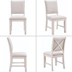 Farmhouse Dining Chairs Set of 2 Upholstered Kitchen Chairs with Cross Back Armless Wooden Side Chairs for Dining Room, Living Room, Reception (Grey Linen + White Frame)
