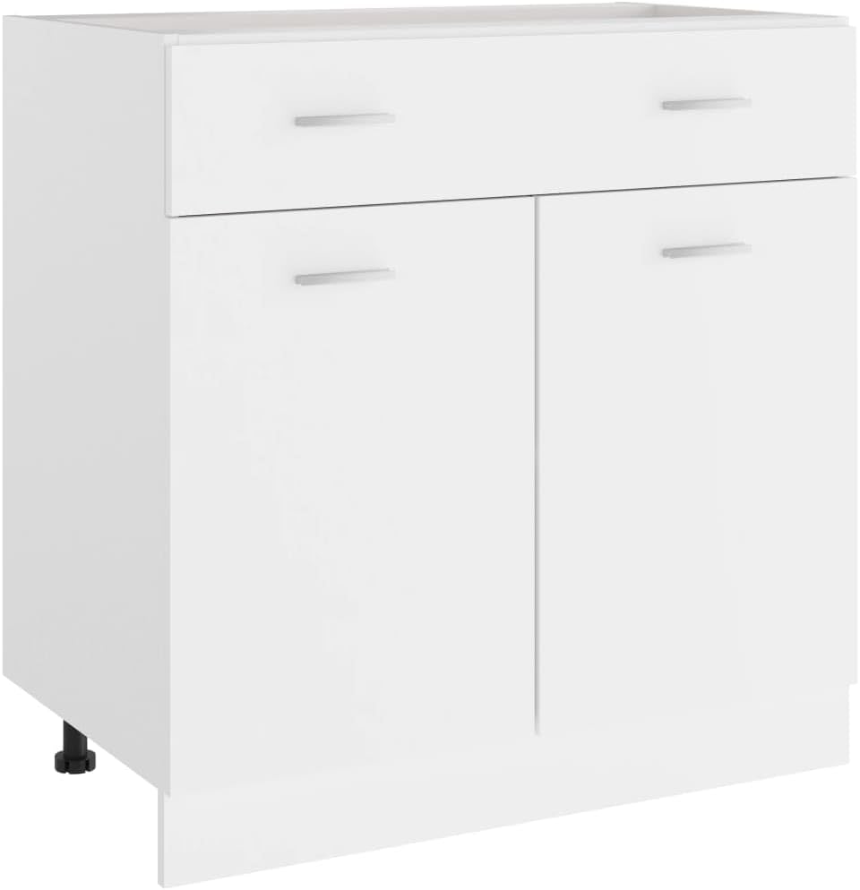 White Engineered Wood Drawer Bottom Cabinet with Shelf Storage, Modern Scandinavian Design for Kitchen Organization and Easy Assembly, Durable Furniture for Compact Spaces