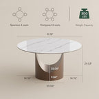 POVISON Round Dining Table for 4, 51" Glossy White Sintered Stone Top Dining Table with Bronze Carbon Steel Pedestal, Modern Dining Room Table for Kitchen, Living Room (Table Only)