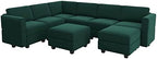 Belffin Modular Sectional Sofa with Storage Seat Oversized U Shaped Couch with Reversible Chaise Velvet Sofa Set with Ottoman Green
