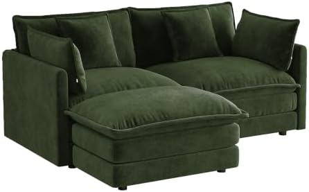 mikibama Modular Sectional Sofa, 70.8 Inch L Shaped Couch Set for Living Room, Loveseat Comfy Cloud Couches with Movable Ottoman, DIY Combination, Chenille, Evergreen