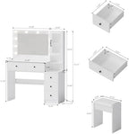 35.4” Makeup Vanity Desk with Charging Station, White Makeup Dressing Table with Mirror & Lights, 3 Lighting Modes Adjustable Brightness, Vanity Table with Power Outlet & 5 Drawers Round Handle