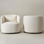 KINWELL 34" W Sherpa Swivel Barrel Chairs with Pillow Set of 2, Cream