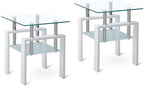 Glass End Table Tea Table with Shelf Side Table with Metal Legs Modern Small Tables for Living Room (White)
