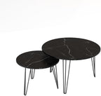 2 Piece Nesting Round Side Tables, Faux Marble Surface Nesting Coffee Table | Stackable Round Nesting Tables, Faux Marble Nesting Side Table Set, Metal Frame Coffee End Tables for Living Room Bedroom