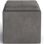 SIMPLIHOME Rockwood 17" Wide Vegan Leather Storage Ottoman in Grey | Distressed slate grey, contemporary ottoman with flip-over tray top and hidden storage; cube storage bench for living room.