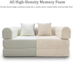 Futon Sofa Bed Modular Loveseat Sleeper Folding Pull Out Couch with Pillows, No Assembly Required Couch for Living Room Bedroom Guest Room (Beige, 53.15" Loveseat Sofa)