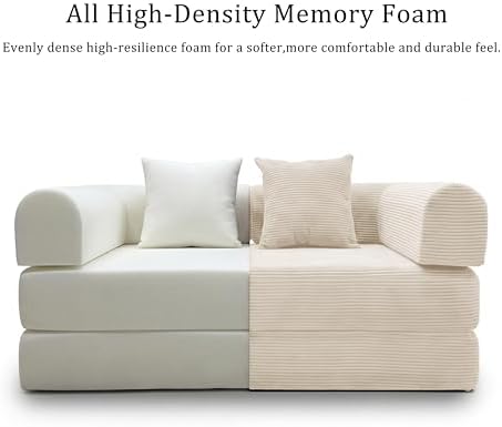 Futon Sofa Bed Modular Loveseat Sleeper Folding Pull Out Couch with Pillows, No Assembly Required Couch for Living Room Bedroom Guest Room (Beige, 53.15" Loveseat Sofa)