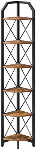 CHOEZON 6-Tier Corner Shelf, Industrial Corner Bookshelf, 71.2" Corner Storage Stand, Plant Stand Display Shelf, Corner Bookcase for Bedroom, Living Room, Home Office, Rustic Brown and Black TCJ11BF