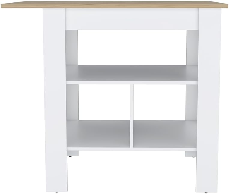 Modern Beige Kitchen Island with Resistant Top and Storage Shelves | Three low open shelves for extra storage space
