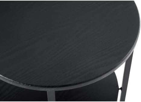 Small Round Side Table, 2 Tiers Farmhouse End Table, Set of 2 Accent Tables for Small Spaces, Night Stands for Bedrooms Living Room, Coffee Tables with Storage Shelf, Black