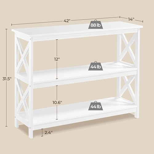 Yaheetech 42"L White Console Table 3-Tier Narrow X-Frame Open Storage Shelf | Sofa Table for Entryway, Hallway and Living Room, Slim 14" Depth, Powder-Coated MDF, 88 lb Top Load, Easy Assembly