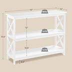 Yaheetech 42"L White Console Table 3-Tier Narrow X-Frame Open Storage Shelf | Sofa Table for Entryway, Hallway and Living Room, Slim 14" Depth, Powder-Coated MDF, 88 lb Top Load, Easy Assembly
