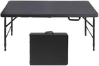 GlowSol Folding Table 4FT, Heavy Duty Portable Plastic Folding Table with Handle, Anti-Slip Feet, Waterproof, Easy to Clean, 300LBS Capacity, Foldable for Indoor Outdoor Use, Black
