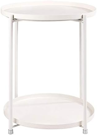 Telephone Table, Tray Metal End Table,Side Table Round Tray,Removable Tray Outdoor & Indoor Drink,Snack Coffee Table,Telephone Table,3 Colors,2 Layers (Color:White,Size:1