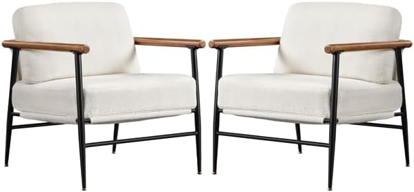 Yaheetech Accent Chairs Set of 2, Modern Living Room Chairs, Ivory | Boucle Fabric Lounge Chair with Metal Frame, Plush Back Pillow and Seat Cushion for Living Room Bedroom Vanity Waiting Room