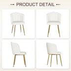 VECELO Velvet Dining Chairs Set of 2, Modern Upholstered Kitchen Chairs with Thick Cushions, Curved Padded Backrest and Metal Legs, for Kitchen, Dining Room, Living Room, White