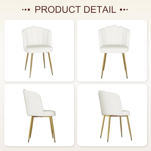 VECELO Velvet Dining Chairs Set of 2, Modern Upholstered Kitchen Chairs with Thick Cushions, Curved Padded Backrest and Metal Legs, for Kitchen, Dining Room, Living Room, White