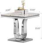 Faux Marble End Table, Modern Rectangular Conner Table with Faux Marble Top U Shape Stainless Steel Base for Bedroom Home Office
