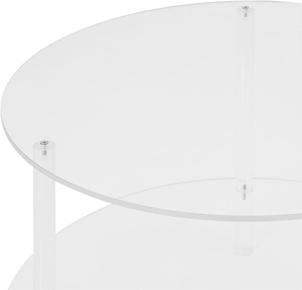 Acrylic Coffee Table, 2 Tier Round Coffee Table, Modern Clear Coffee Table, Clear End Table, Small Round Side Table for Couch, Living Room, Bedroom