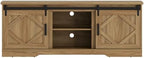 WAMPAT Farmhouse Style TV Stand for 60-75 inch TV w/Distressed Wood Finish | 66.1"L*15.4D"*25.6"H, TV Cabinet with Cable Management,Sliding Barn Door,Adjustable Media Shelf,Hidden Storage Space