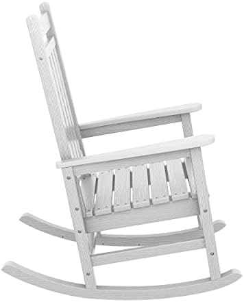 SERWALL Outdoor Rocking Chair Set of 2, Adult HDPE Rocking Chair, White | 21.1" Widened Seat adds Extra Comfort, Oversized Rocking Chair for Adults, All Weather Porch Rocker for Lawn Garden